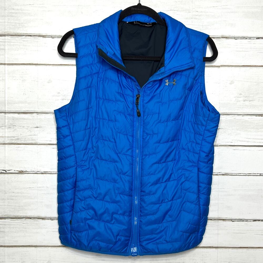 Under Armour ColdGear Blue Puffer Vest Size Medium Quilted Zip Front